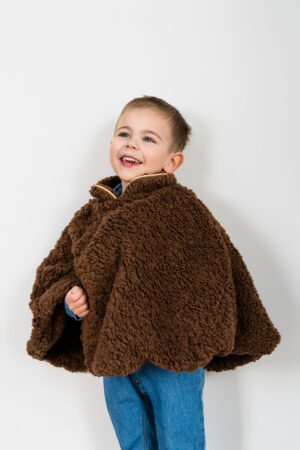 Poncho moumoute marron liseré doré