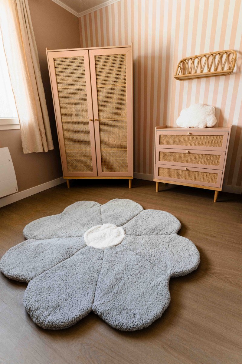 Tapis fleur grise réversible personnalisable