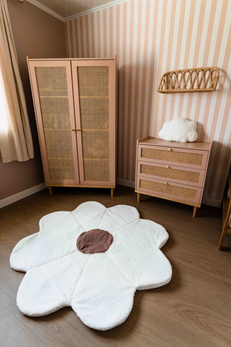Tapis fleur blanche réversible personnalisable