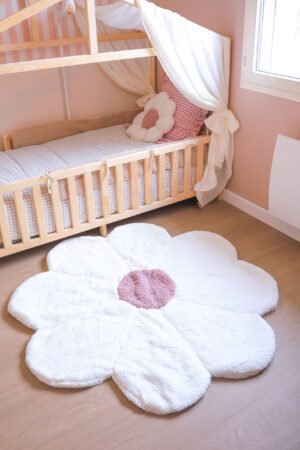 Tapis fleur blanche réversible