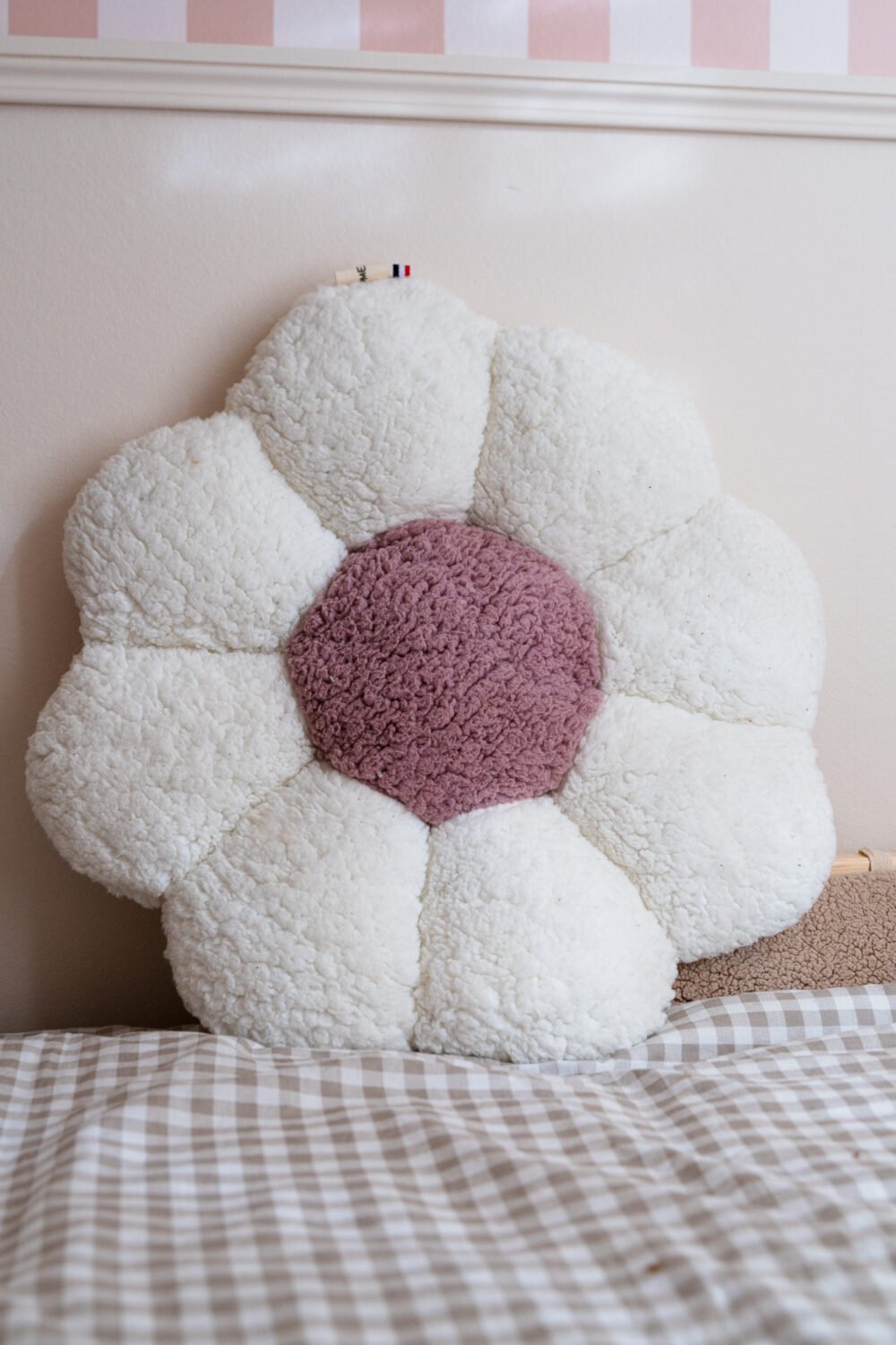 Coussin fleur blanc et rose
