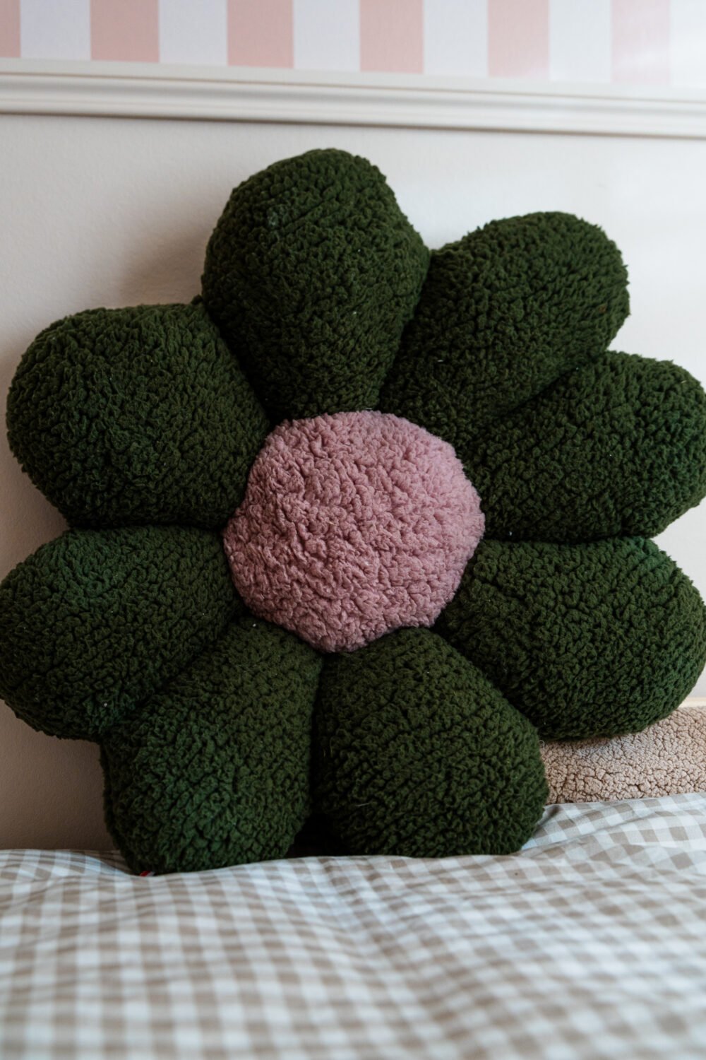 Coussin fleur kaki et rose