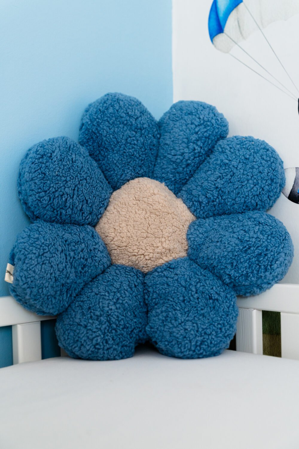 Coussin fleur bleu et beige
