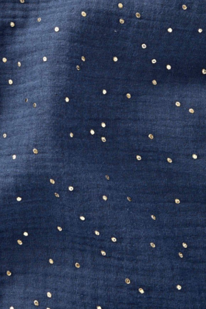 Tissu gaze de coton bleu pois doré
