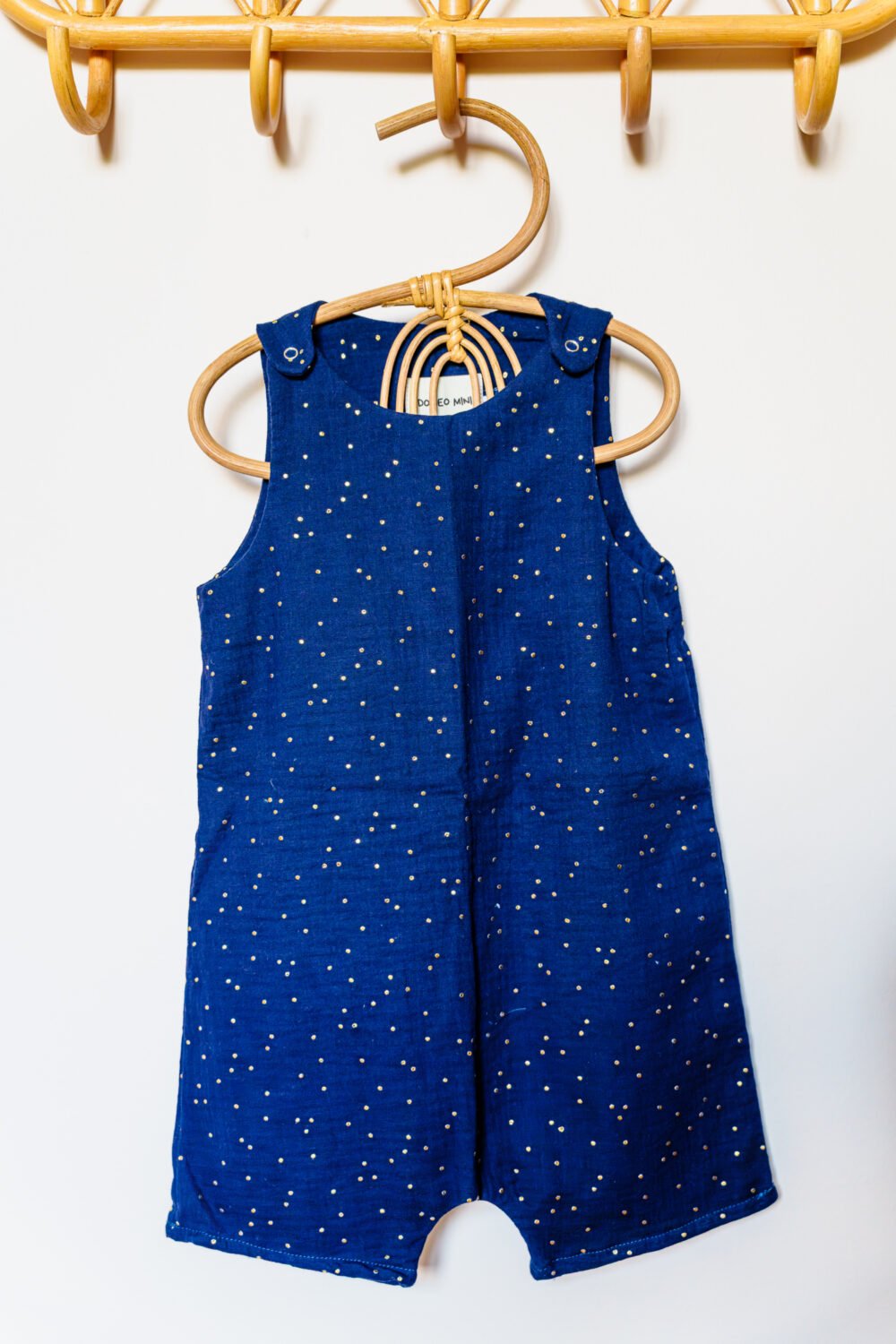 Combinaison gaz de coton bleu pois doré