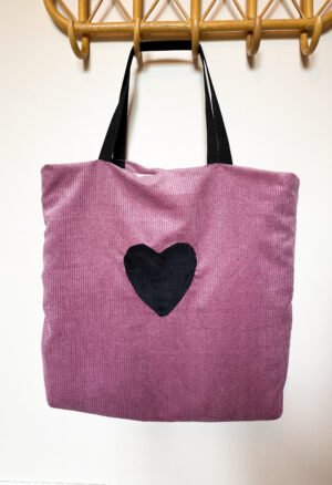 Sac cabas velours rose/velours noir