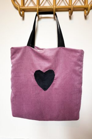 Sac cabas velours rose/velours noir