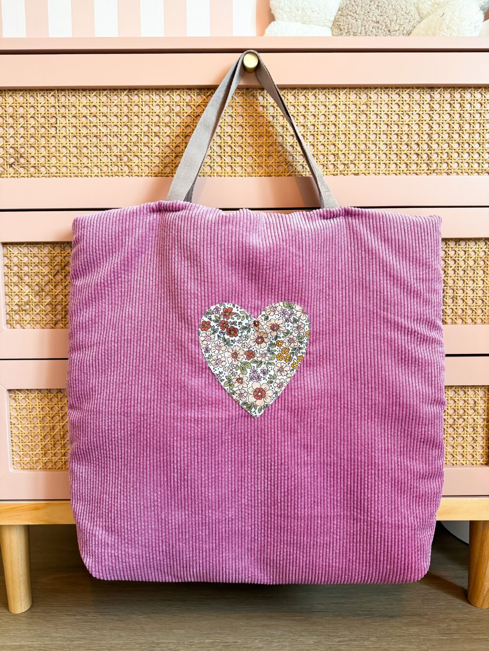 Sac cabas velours rose/fleuris Giulia