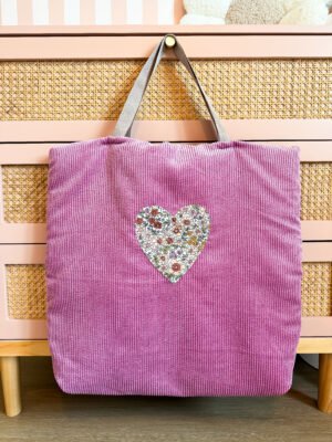 Sac cabas velours rose/fleuris Giulia