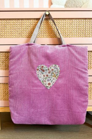 Sac cabas velours rose/fleuris Giulia