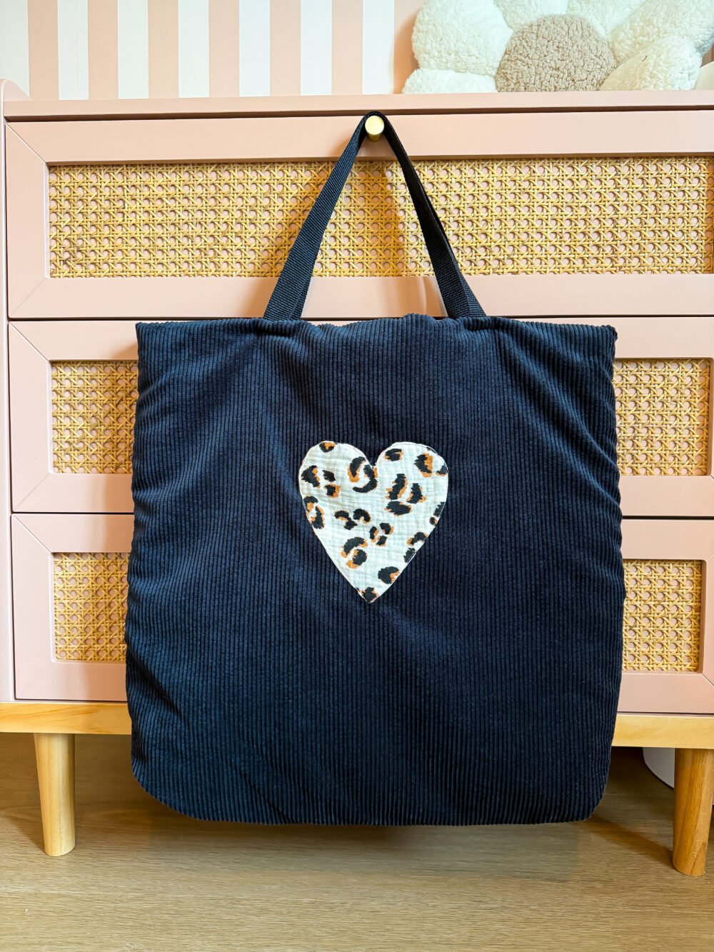 Sac cabas velours noirs/ léopard