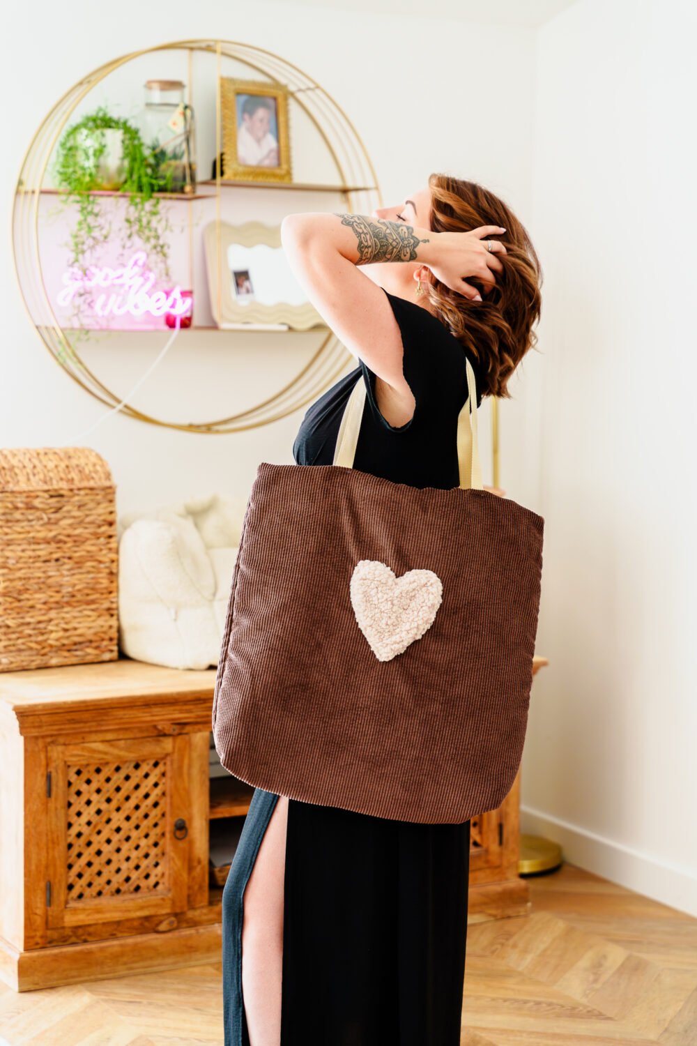 Sac cabas velours marron