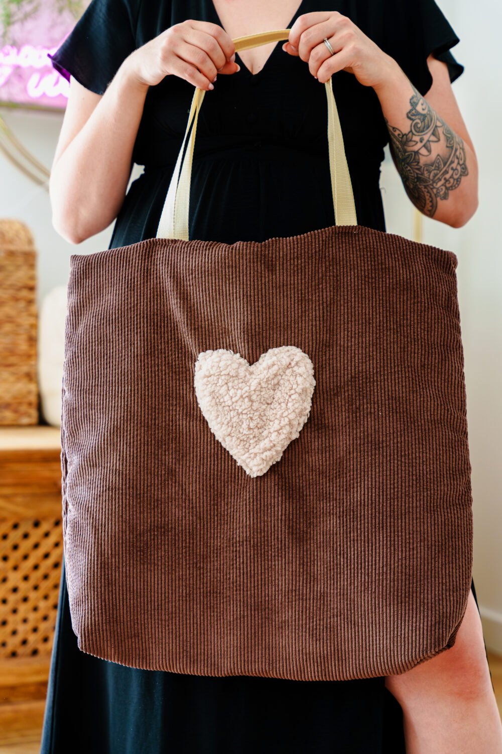 Sac cabas velours marron – Image 3