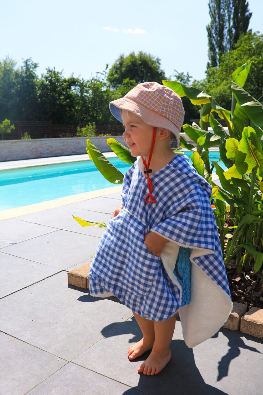 Poncho de bain vichy bleu