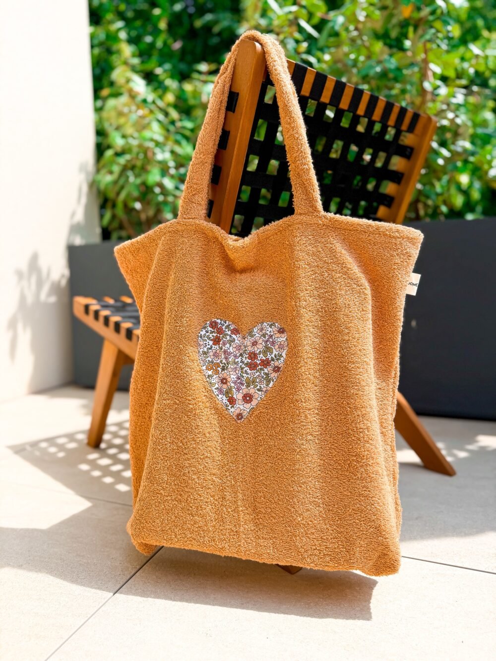 Sac cabas éponge camel/fleuris – Image 2