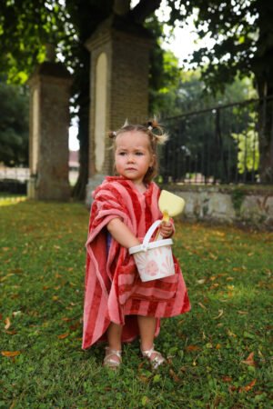Poncho de bain rayé terracotta