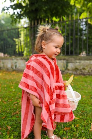 Poncho de bain rayé terracotta