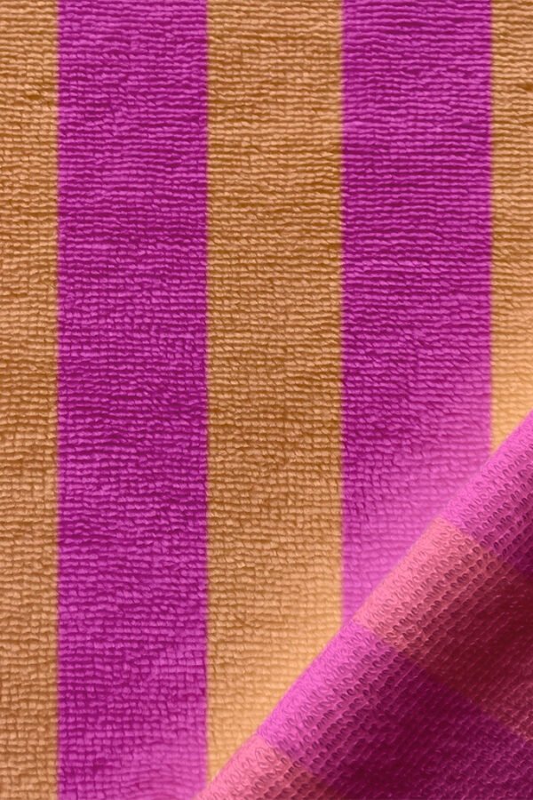 Tissu éponge rayé rose/orange