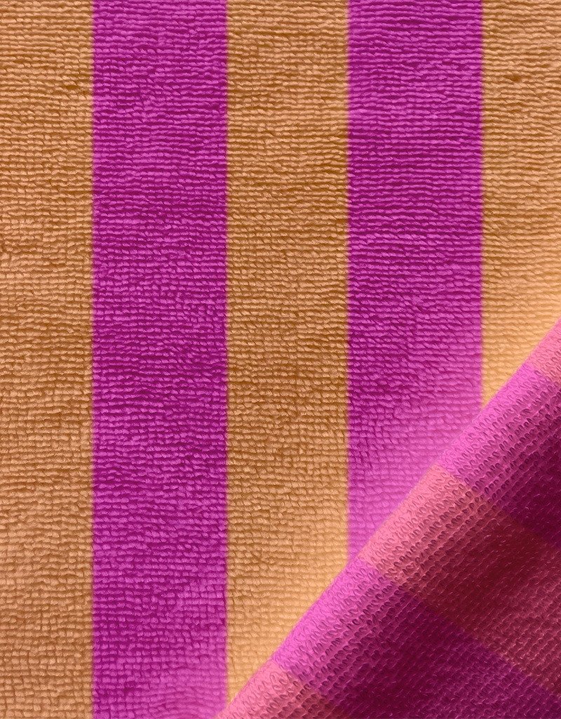 Tissu éponge rayé rose/orange