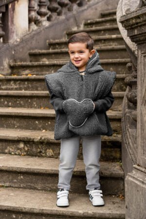 Poncho poche coeur moumoute anthracite