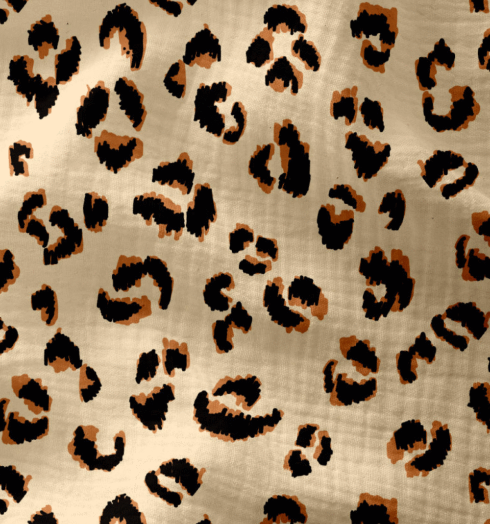Tissu gaze de coton léopard fauve
