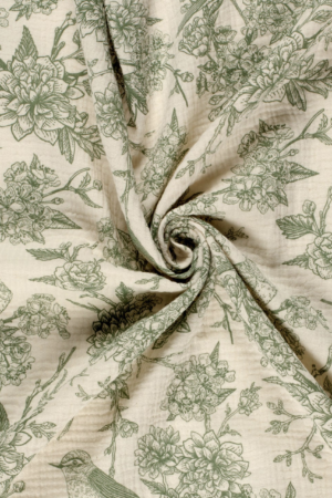 Tissu gaze de coton bird vert