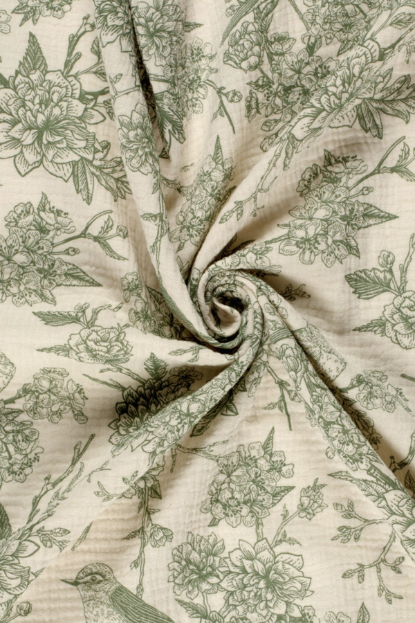 Tissu gaze de coton bird vert