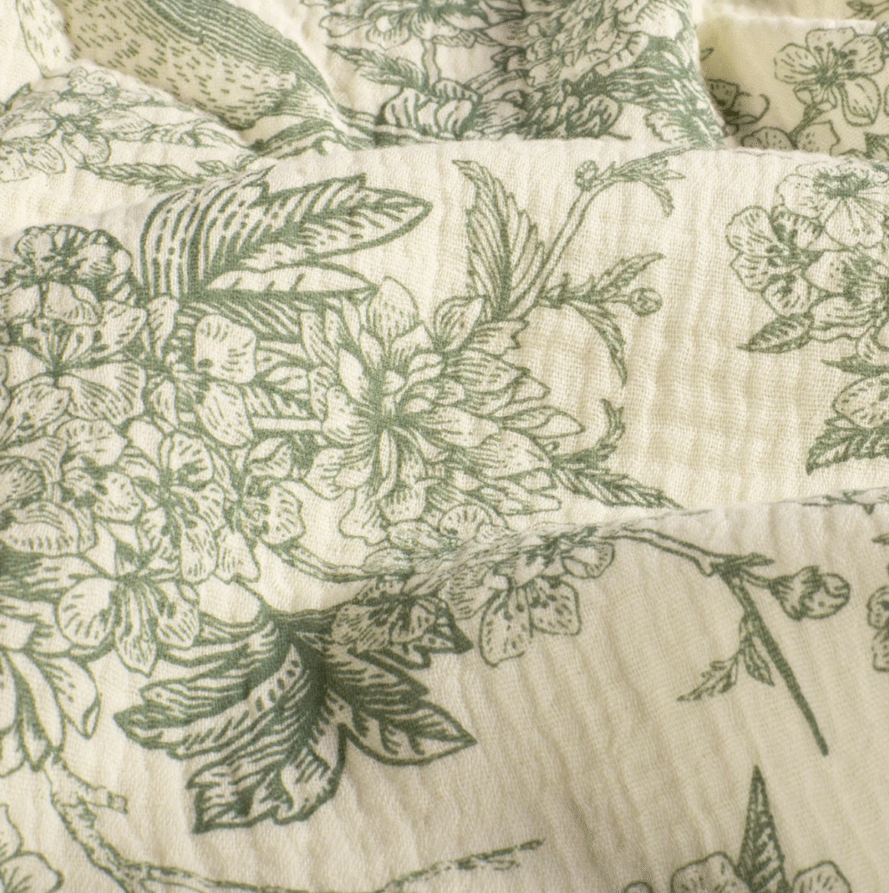 Tissu gaze de coton bird vert – Image 2