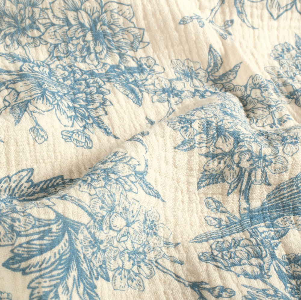 Tissu gaze de coton bird bleu – Image 2