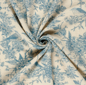 Tissu gaze de coton bird bleu
