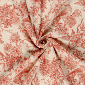 Tissu gaze de coton bird rouge
