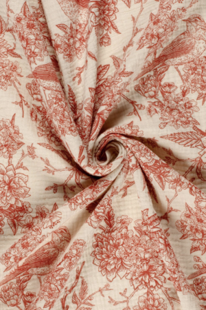 Tissu gaze de coton bird rouge