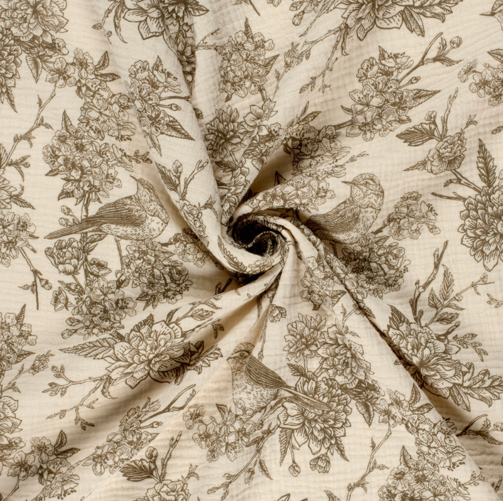 Tissu gaze de coton bird taupe