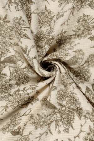 Tissu gaze de coton bird taupe