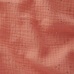 Tissu gaze de coton saumon pois doré