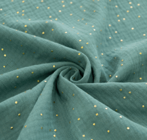 Tissu gaze de coton eucalyptus pois doré