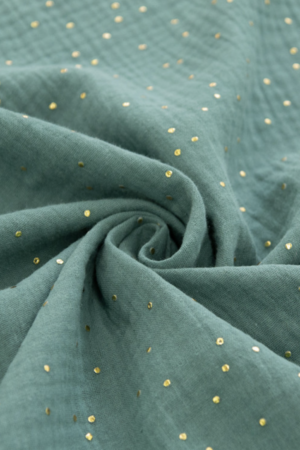 Tissu gaze de coton eucalyptus pois doré
