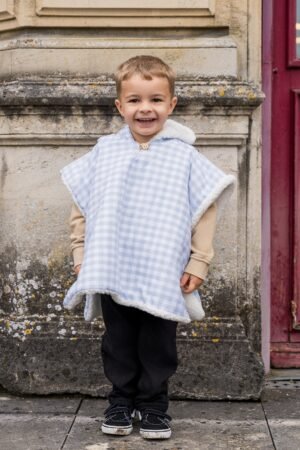 Poncho vichy bleu ciel