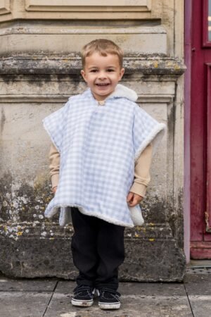 Poncho vichy bleu ciel