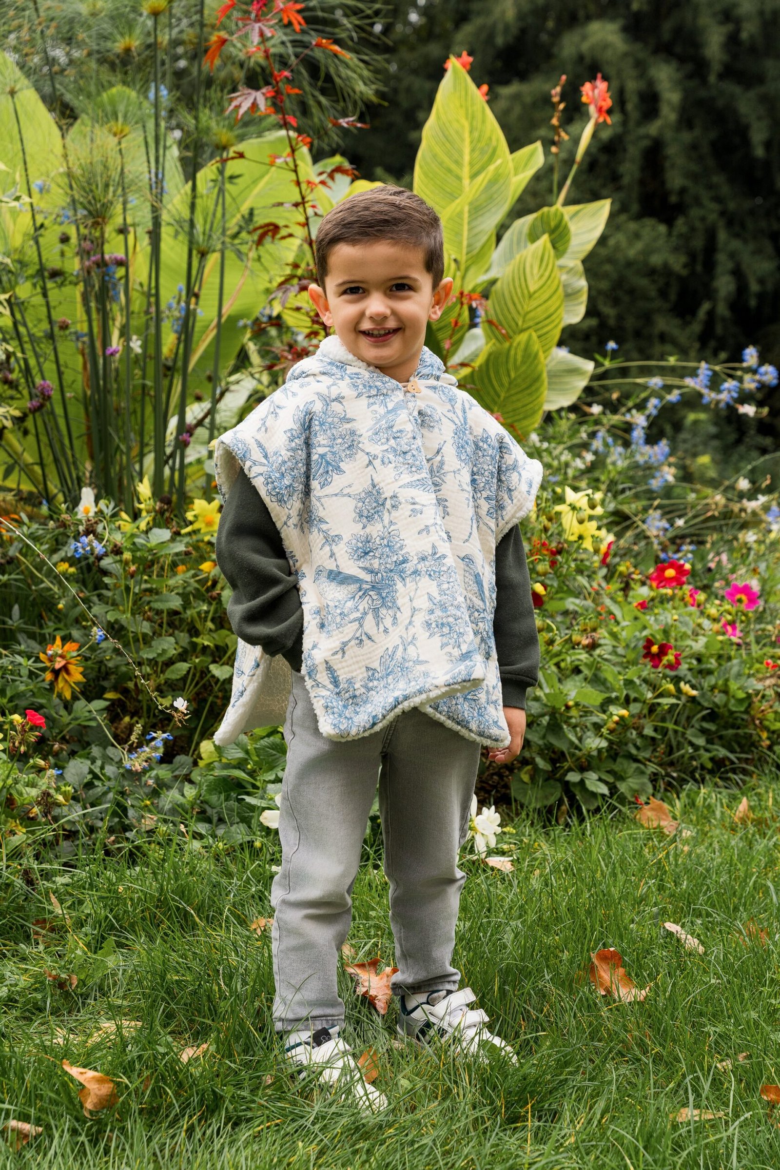 Poncho imprimé bird bleu