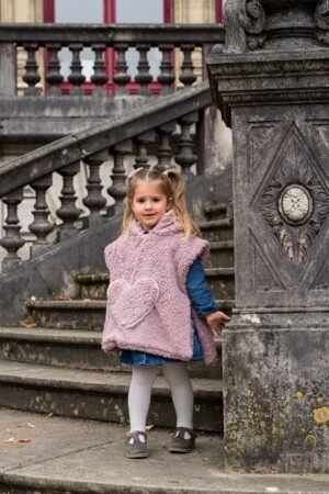 Poncho poche coeur moumoute rose
