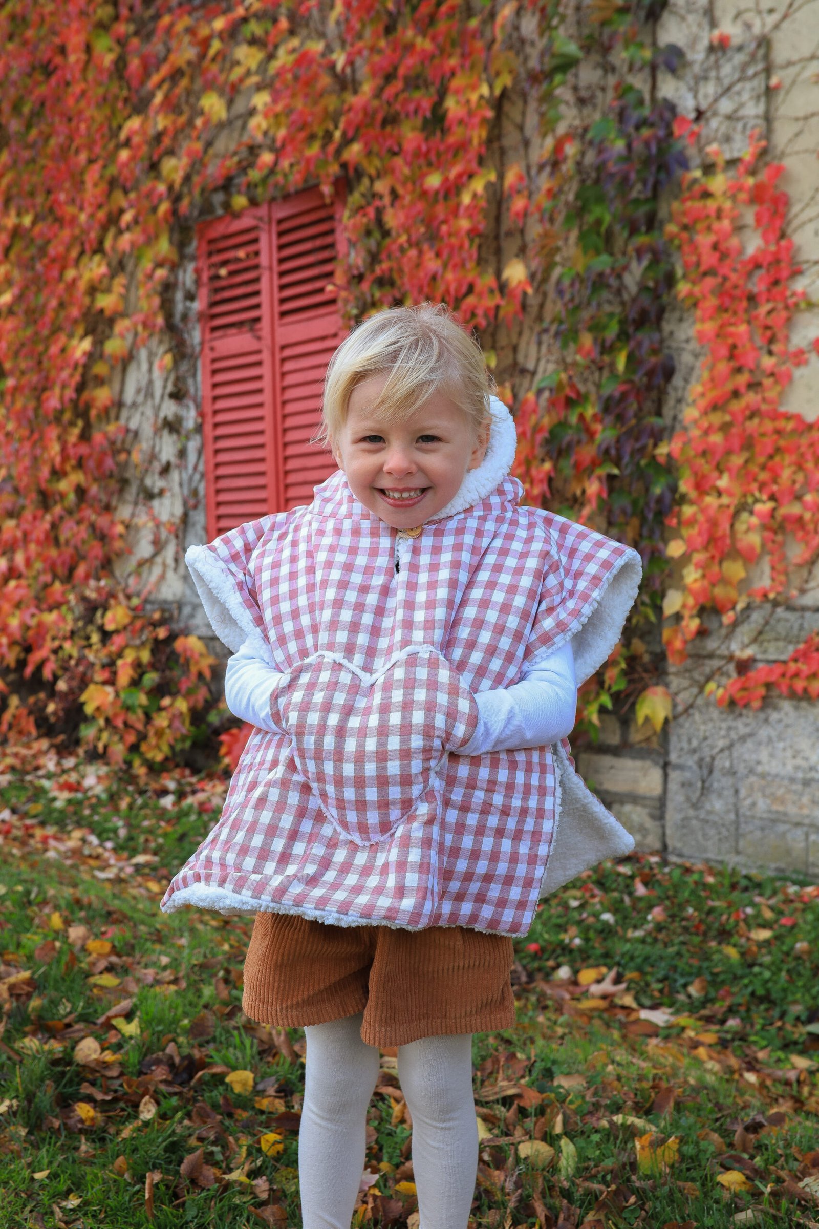 Poncho poche coeur vichy rose