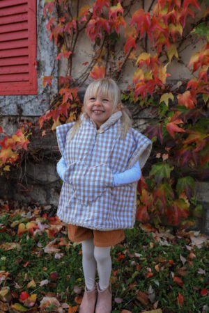 Poncho poche coeur vichy camel