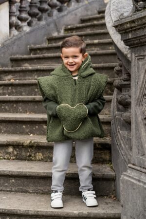 Poncho poche coeur moumoute kaki