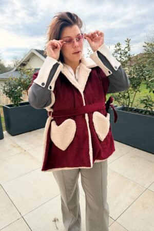 Poncho femme velours bordeaux