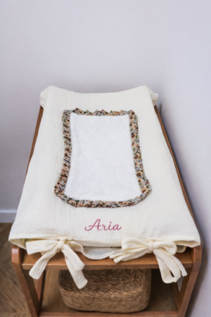 Housse matelas à langer froufrou écru/léopard