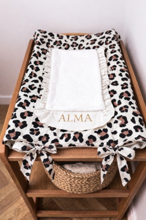 Housse matelas à langer froufrou léopard/ écru