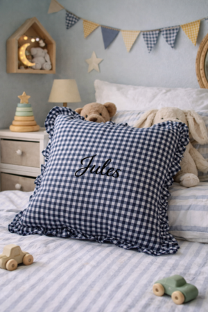 Taie d'oreiller vichy bleu