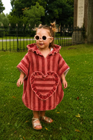 Poncho de bain rayé rose/rouge