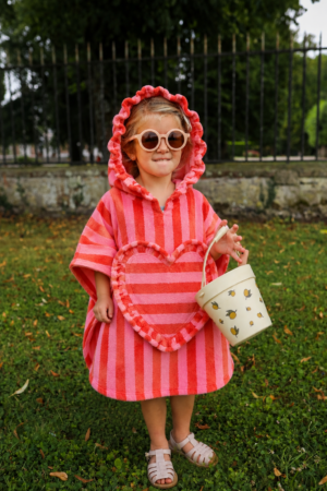 Poncho de bain rayé rose/fushia